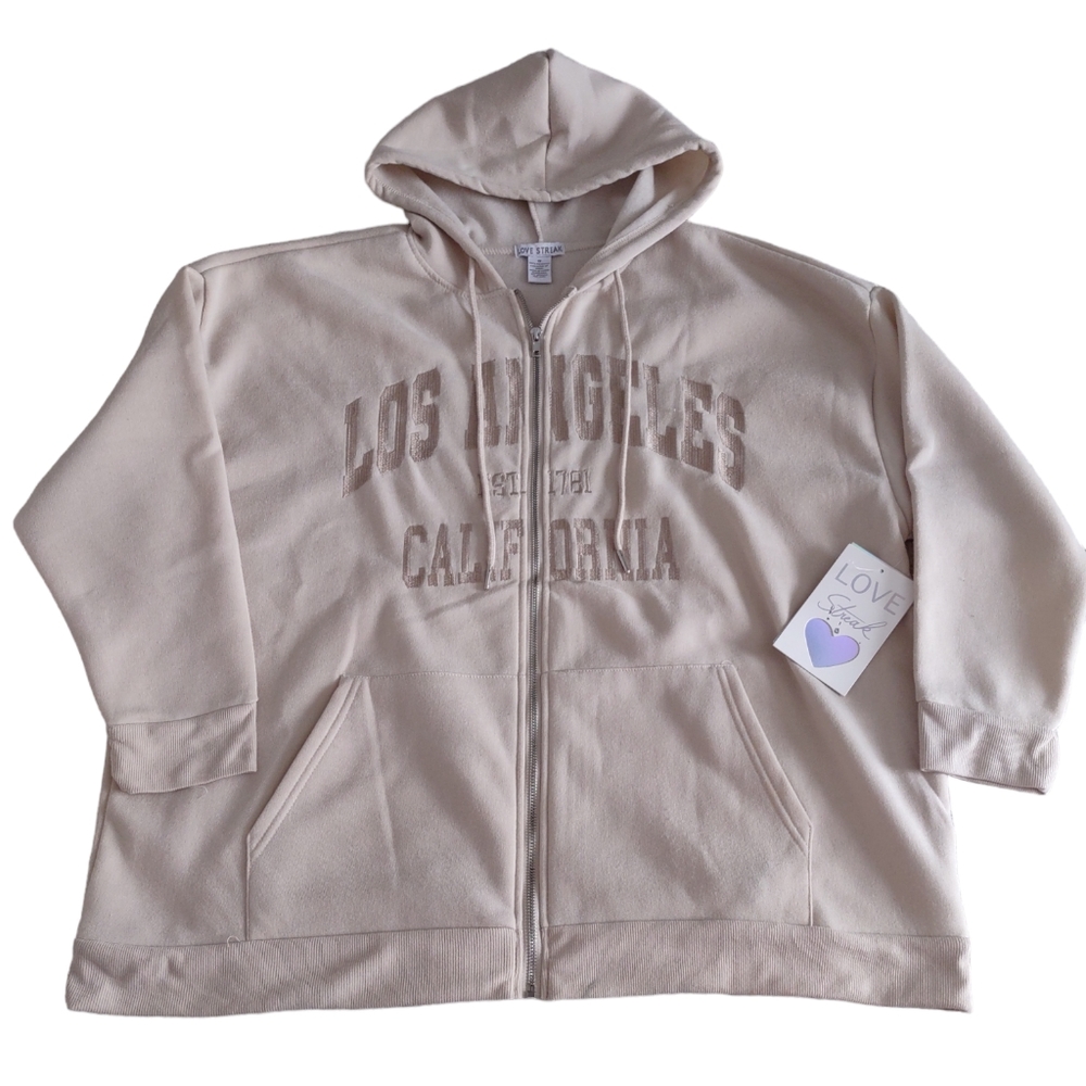 NWT Love Streak 1X Full Zip Tan California Hoodie
